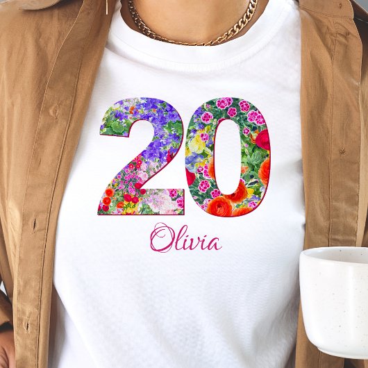 20歳の誕生日パーティーフローラデザインTシャツ Tシャツ