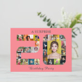 20歳の誕生日パーティー写真コラージュ赤面ピンクグレー 招待状 (スタンド正面)