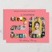 20歳の誕生日パーティー写真コラージュ赤面ピンクグレー 招待状 (正面/裏面)