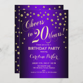 20歳の誕生日パーティー - ゴールド パープル 招待状 (正面/裏面)