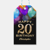20歳の誕生日パーティー ブラック ゴールド風船 ギフトタグ (裏面)