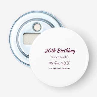 20歳の誕生日ピンクパープル名前日付メッセージシンプル 栓抜き