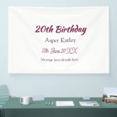 20歳の誕生日ピンクパープル名前日付メッセージシンプル 横断幕 (トレードショー)