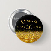 20歳の誕生日ブラックモノグラム金ゴールド 缶バッジ (正面&裏面)