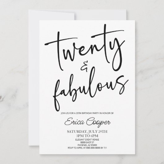 20歳の誕生日ミニマルパーティー 招待状 (正面)