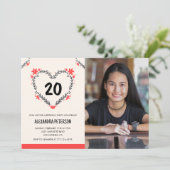 20歳の誕生日招待状のフローラハート 招待状 (スタンド正面)