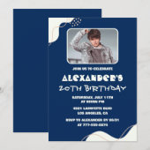 20歳の誕生日招待状メンズ写真シンプルネイビー 招待状 (正面/裏面)