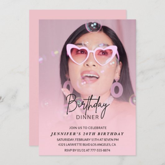 20歳の誕生日招待状誕生日夕食写真 招待状 (正面/裏面)