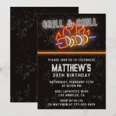 20歳の誕生日招待状誕生日Bbq Neon 招待状 (正面/裏面)