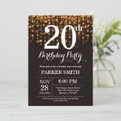 20歳の誕生日招待状 ゴールドグリッター 招待状 (スタンド正面)