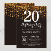 20歳の誕生日招待状 ゴールドグリッター 招待状 (正面/裏面)