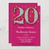 20歳の誕生日招待状 ピンク ゴールド ダイヤモンド 大人 招待状 (正面/裏面)