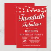 20歳の誕生日招待状 レッド ファビュラス 招待状 (正面/裏面)