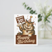 20歳の誕生日 かわいい ユニーク ネコ ヴィンテージ ポストカード (スタンド正面)