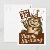 20歳の誕生日 かわいい ユニーク ネコ ヴィンテージ ポストカード (正面/裏面)
