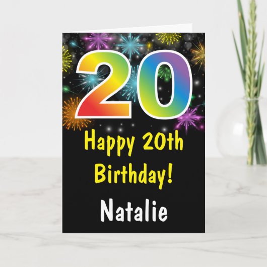 20歳の誕生日 カラフルな虹の花火のカード カード (正面)