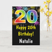 20歳の誕生日 カラフルな虹の花火のカード カード (黄色い花)