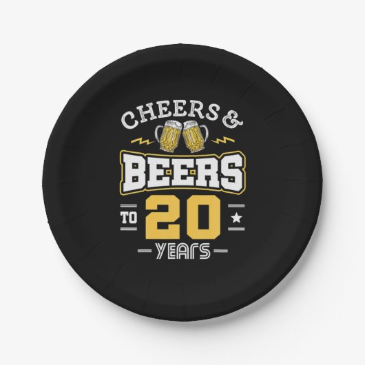 20歳の誕生日 チェアーズとビールでお祝い ペーパープレート (正面)