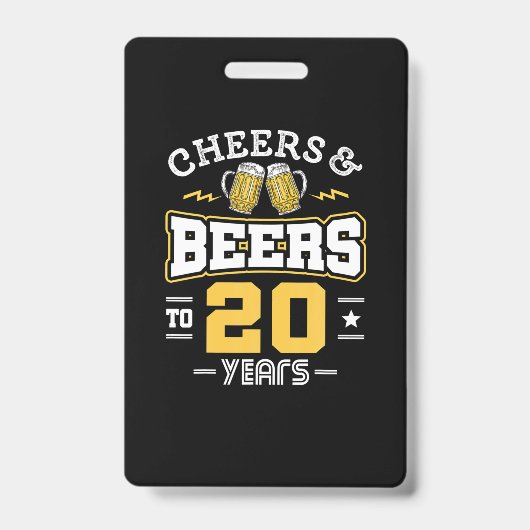20歳の誕生日 チェアーズとビール 誕生日 バッジ (正面)