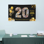 20歳の誕生日 ナンバー20 フォトコラージュ ブラック ゴールド 横断幕 (トレードショー)