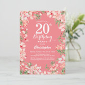 20歳の誕生日 ピンク ボヘミアンフラワーボタニカル フラワー 招待状 (スタンド正面)
