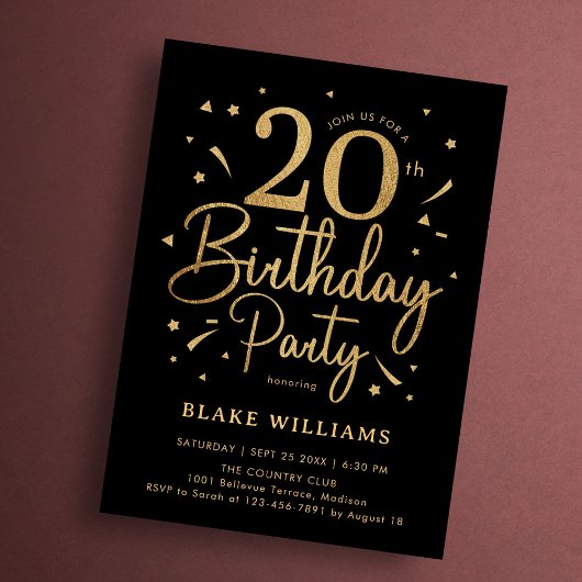 20歳の誕生日 ブラックゴールド 招待状