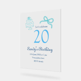 20歳の誕生日 ブルー リボン ケーキ 名前 日付 パステル レトロ アクリルサイン