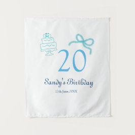 20歳の誕生日 ブルー リボン ケーキ 名前 日付 パステル レトロ タペストリー
