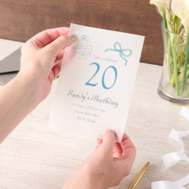 20歳の誕生日 ブルー リボン ケーキ 名前 日付 パステル レトロ ベラム紙招待状