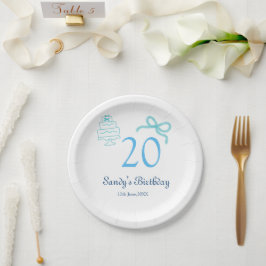 20歳の誕生日 ブルー リボン ケーキ 名前 日付 パステル レトロ ペーパープレート