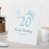 20歳の誕生日 ブルー リボン ケーキ 名前 日付 パステル レトロ 台座サイン (インサイチュ)