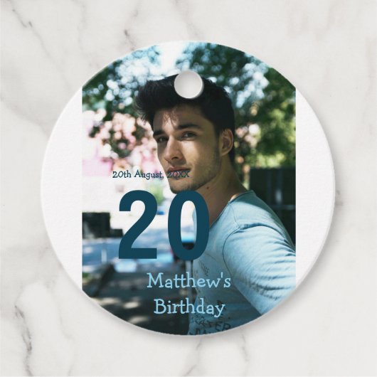 20歳の誕生日 名前 フォト 日付 男 青 白 s フェイバータグ (正面)