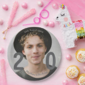 20歳の誕生日 名前 フォト 日付 男 青 白 S ペーパープレート (パーティー)