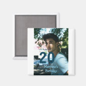 20歳の誕生日 名前 フォト 日付 男 青 白 s マグネット (正面/裏面)