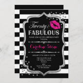 20歳の誕生日 - 20の素敵なブラックピンクシルバー 招待状 (正面/裏面)