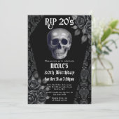 20歳よ永眠せよ 黒と白のゴシックドクロ 30歳の誕生日 招待状 (スタンド正面)