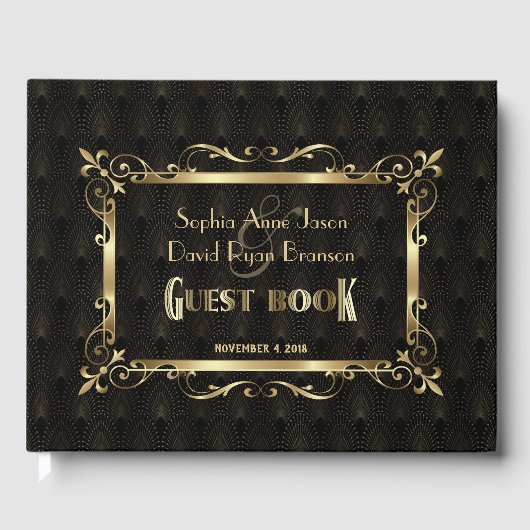 20王室の年代の金ゴールドアールデコ結婚 ゲストブック (正面)