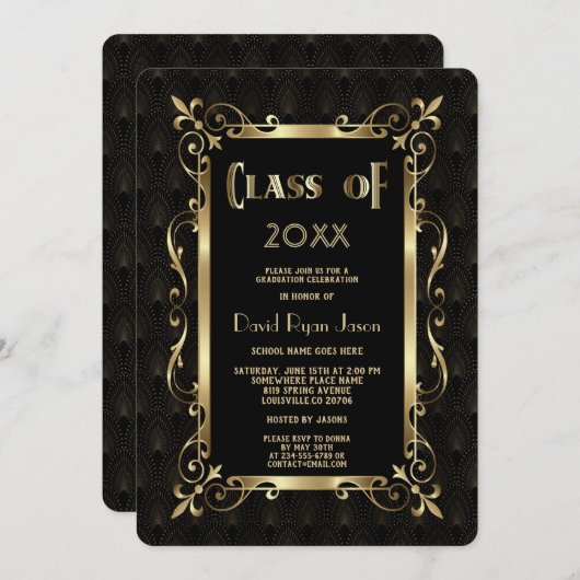 20王室の年代金ゴールドアート12月卒業パーティー 招待状 (正面/裏面)