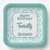 20番目のパーティー乱数パターンティール（緑がかった色）/白 ペーパープレート (正面)