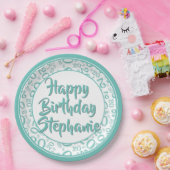 20番目のパーティー乱数パターンティール（緑がかった色）/白 ペーパープレート (パーティー)