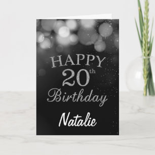 20番目の誕生日ブラックアンドシルバーグリッターカード カード