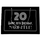 20番目の誕生日:インスパイアアールデコの「20」の外観と名前 ラージペーパーバッグ (正面)