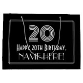 20番目の誕生日:インスパイアアールデコの「20」の外観と名前 ラージペーパーバッグ (裏面)
