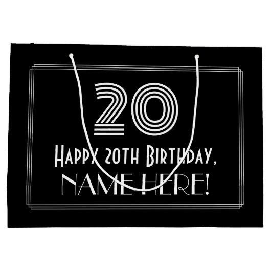 20番目の誕生日:インスパイアアールデコの「20」の外観と名前 ラージペーパーバッグ (裏面)