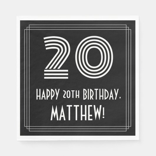 20番目の誕生日:インスパイアアールデコ検索"20" +名前 スタンダードランチョンナプキン (正面)
