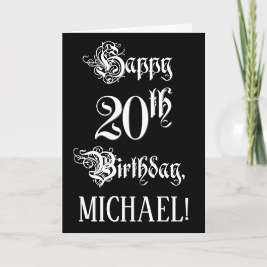 20番目の誕生日: ファンシー、スクリプエレガントト+名前をカスタムする カード (正面)