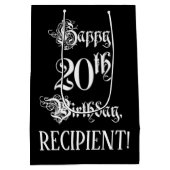 20番目の誕生日: ファンシー、スクリプエレガントト+名前をカスタムする ミディアムペーパーバッグ (裏面)