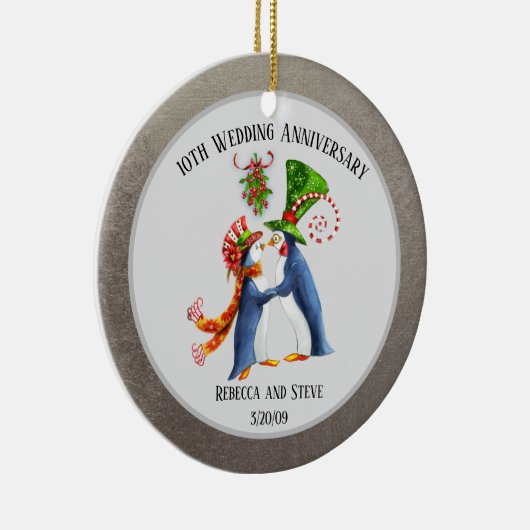 20結婚年ペ結婚したンギン・シルバー セラミックオーナメント (右)