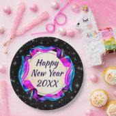 20絵を描xx 9年の新年を迎えるナイトスカイのリボン ペーパープレート (パーティー)