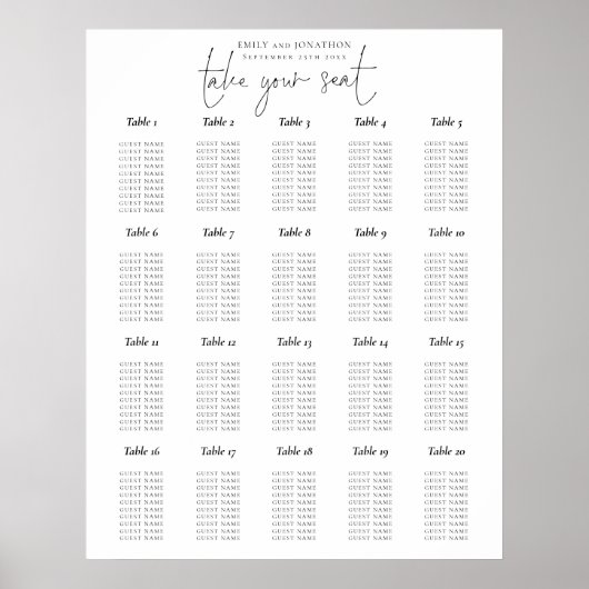 20表スクリプト白黒の座席表 ポスター (正面)